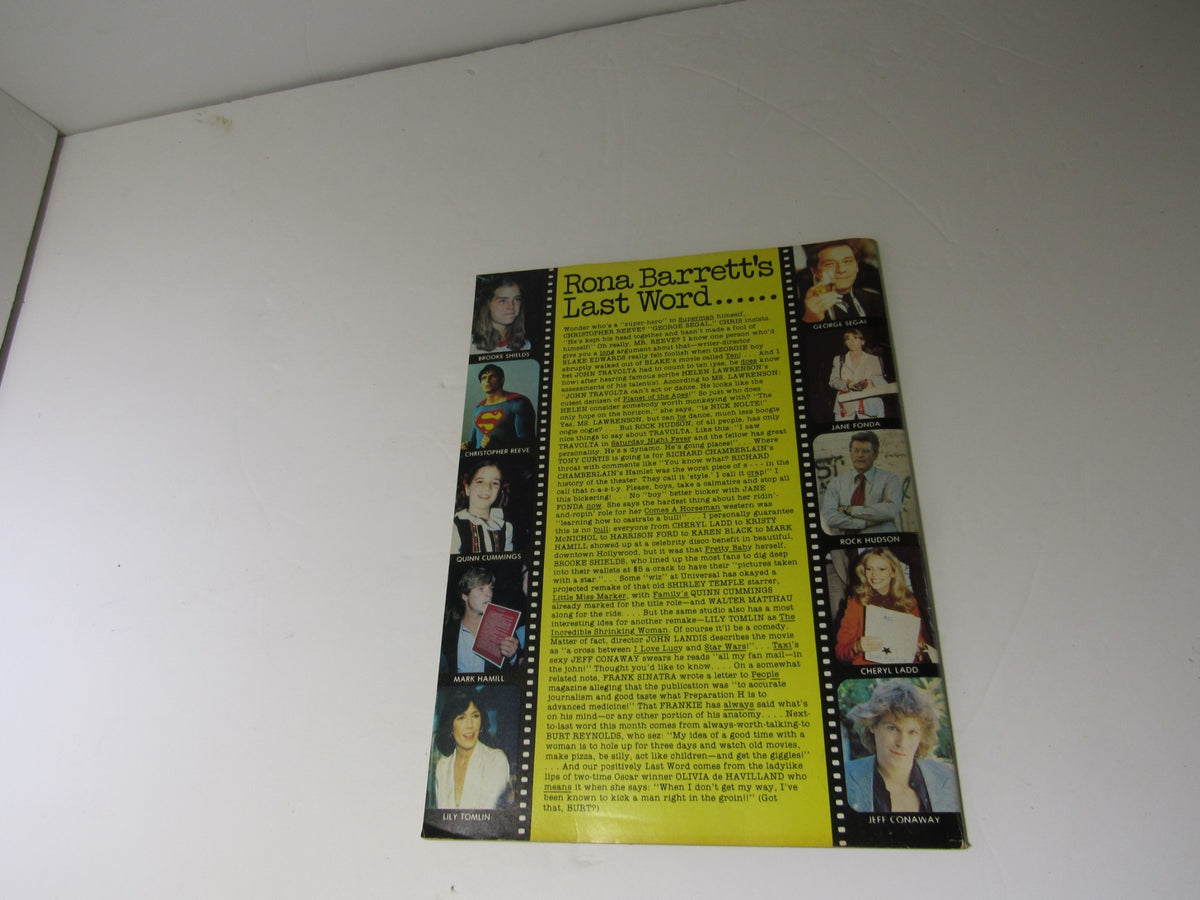 Back cover of Rona Barrett's Gossip Magazine March 1979, including Rona Barrett's Last Word with photos of notable stars like Brooke Shields, Christopher Reeve, and Jane Fonda.