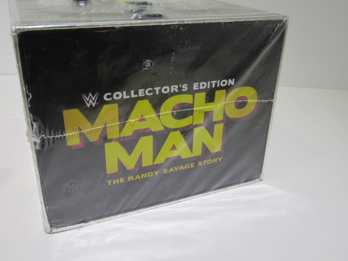 Macho Man: The Randy Savage Story Collector's Edition DVD box featuring vibrant graphics and collector's branding.