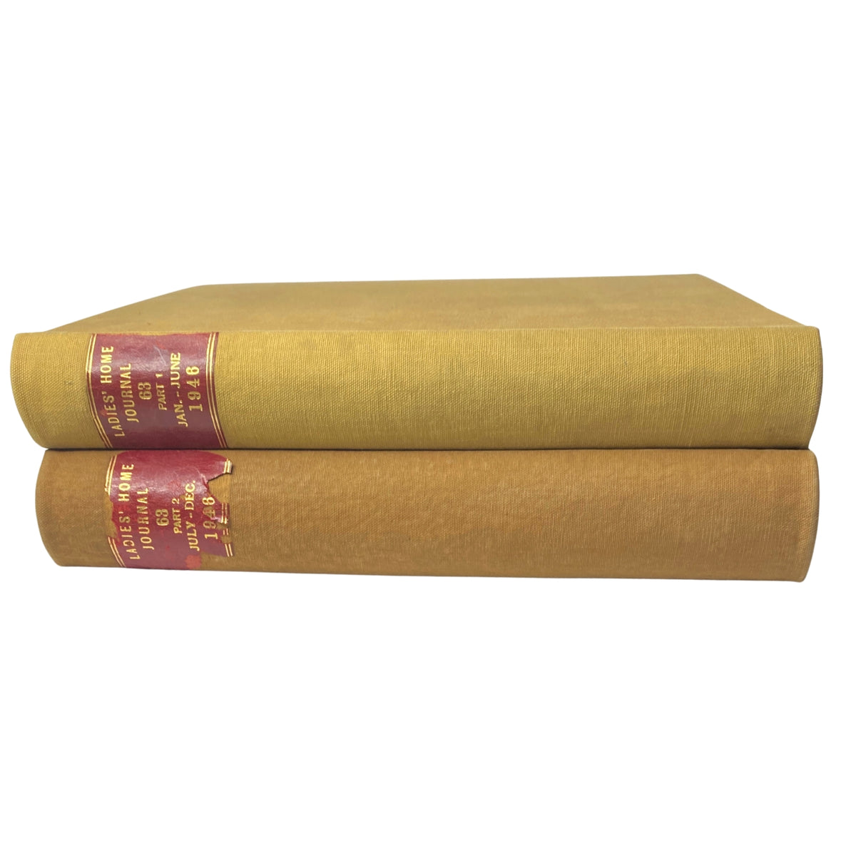 Ladies' Home Journal Library Bound Magazine 1946 Full Year January - December, featuring two bound volumes with yellow covers.