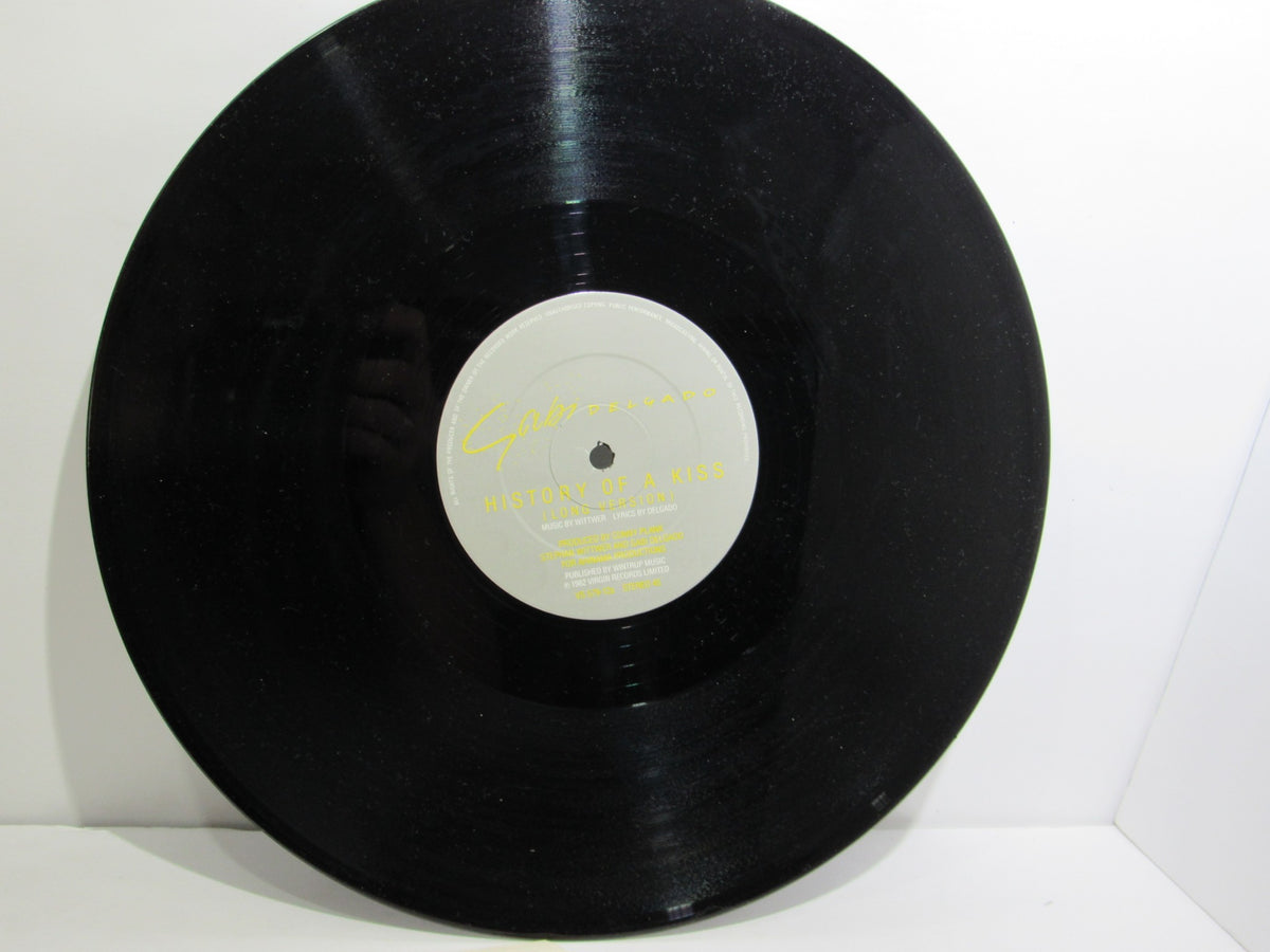 Gabi Delgado: History Of A Kiss Virgin VS 579-12 LP showing the black vinyl record with a glossy surface, viewed from above.