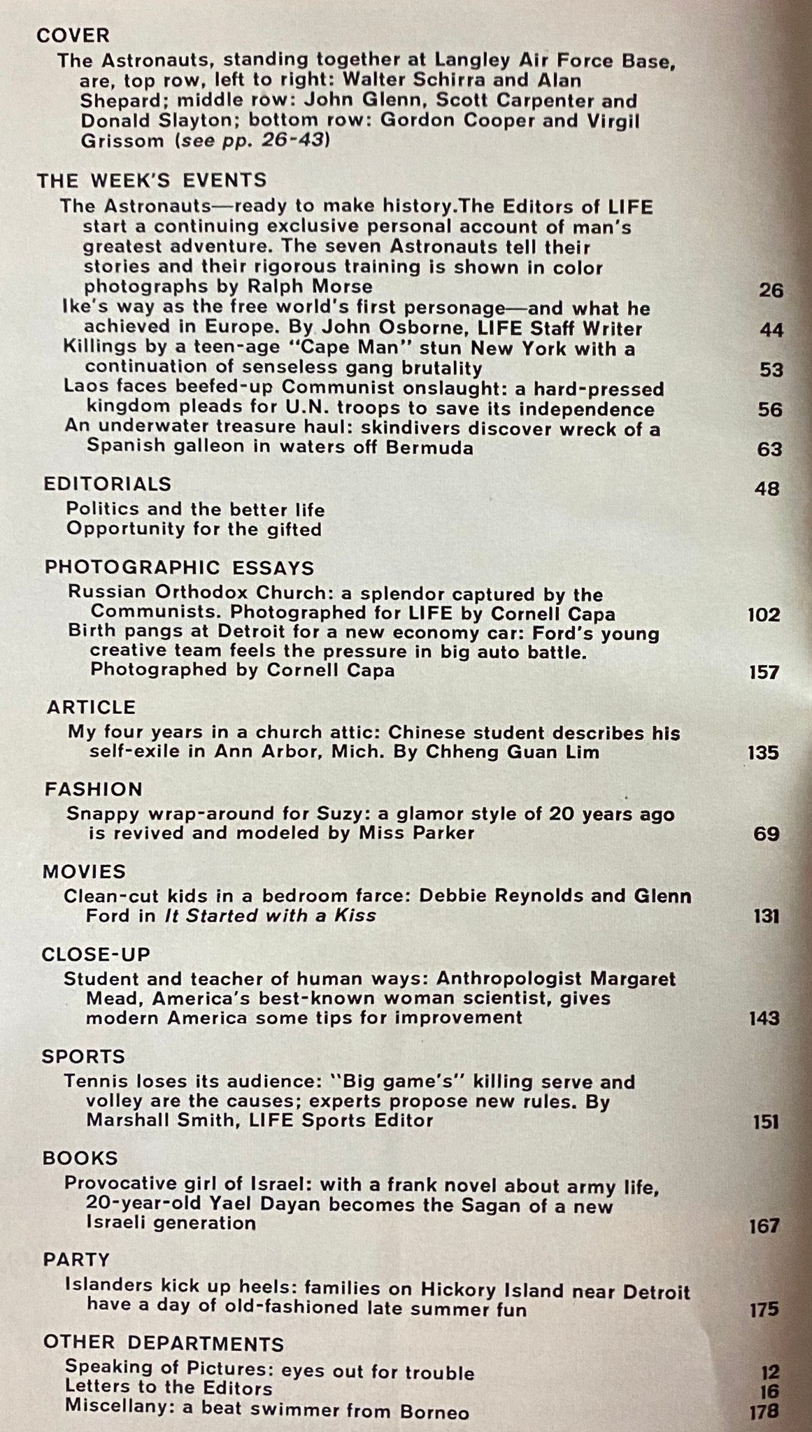 Interior page of Life Magazine September 14, 1959, showcasing an article about The Astronauts and their events, discussing their training and personal experiences during the pivotal time in history.
