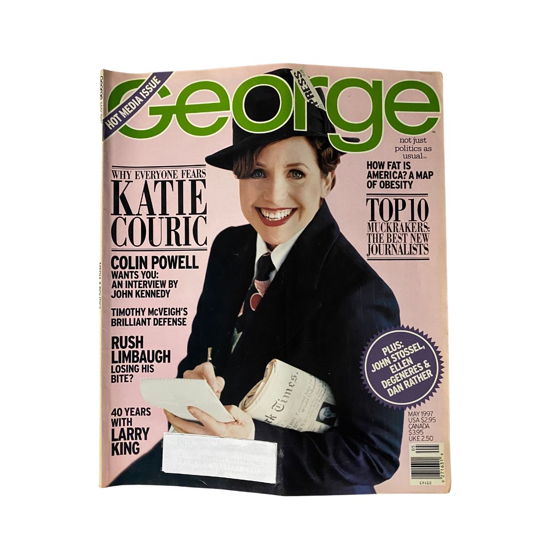 George Magazine May 1997 issue featuring Katie Couric on the cover, alongside Colin Powell and Rush Limbaugh. The cover highlights Katie Couric's influential role in media.