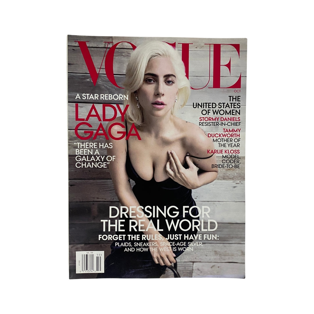 Vogue Magazine October 2018 featuring Lady Gaga on the cover, showcasing her as a fashion icon with the tagline about change, perfect for collectors of vintage fashion literature.