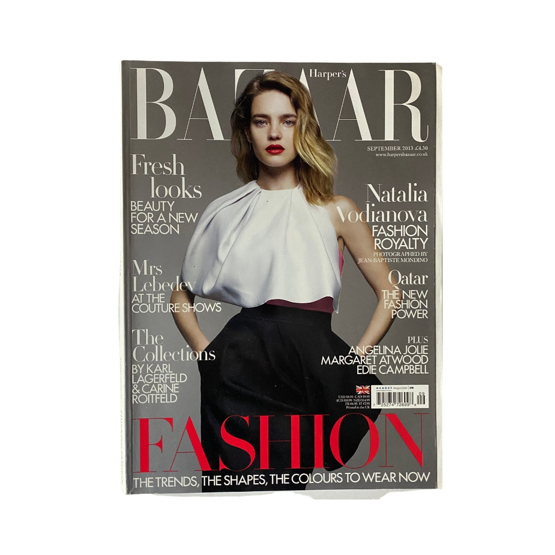 Cover of Harper's Bazaar Magazine September 2013 featuring Natalia Vodianova, showcasing fashion royalty and fresh looks for a new season with emphasis on modern femininity.