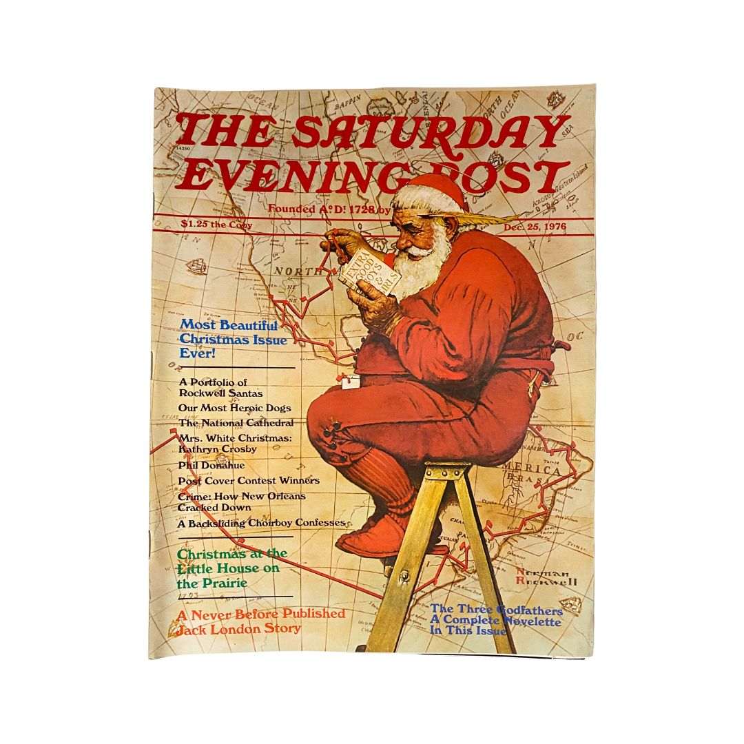 VTG The Saturday Evening Post December 25, 1976 Christmas Issue cover featuring a vintage Santa Claus illustration and holiday-themed content.