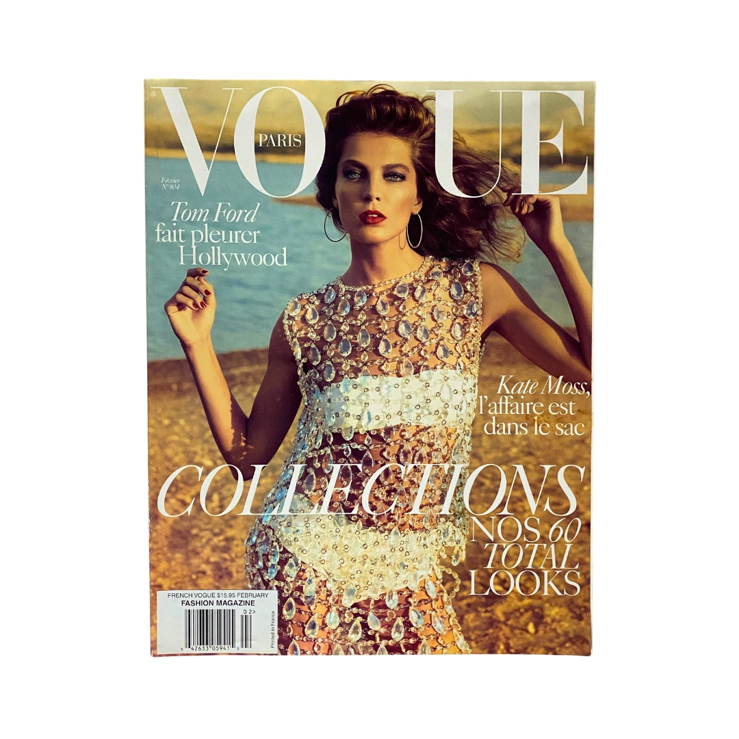 Vogue Paris Magazine February 2010 Daria Werbowy Cover No Label VG showcasing a stylish fashion model in a shimmering dress against a beach background.