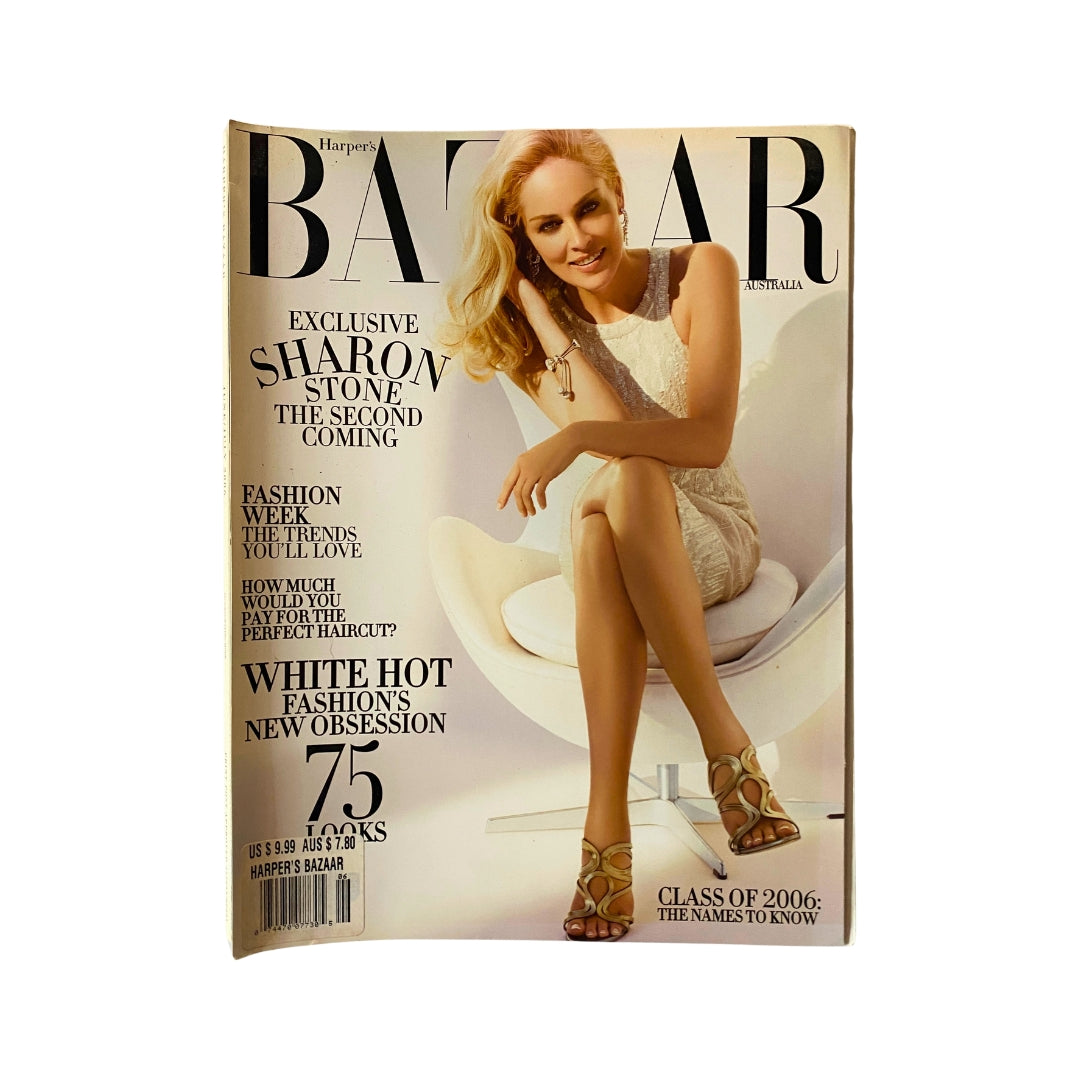 Harper's Bazaar Australia Magazine June 2006 featuring Sharon Stone on the cover, showcasing mid-2000s fashion trends and styles.