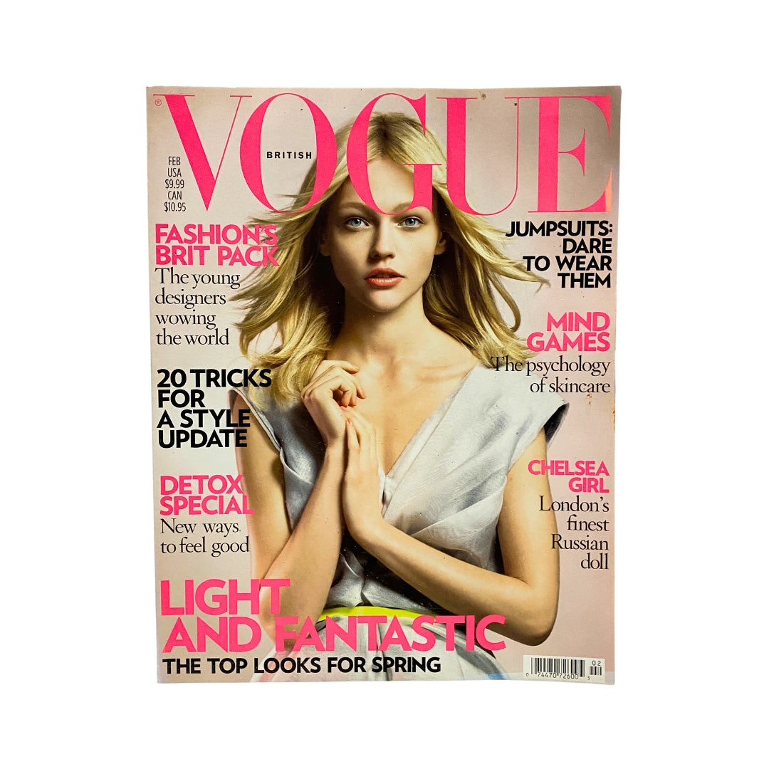Vogue UK Magazine February 2008 Sasha Pivovarova Cover No Label VG featuring a model in a stylish dress, showcasing the magazine's headline and key fashion themes.