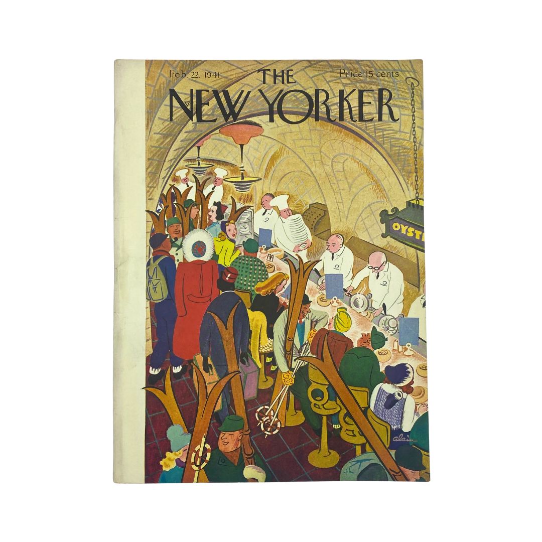 The New Yorker, February 22, 1941: Complete magazine with cover artwork by Alain Brustlein in VG condition.