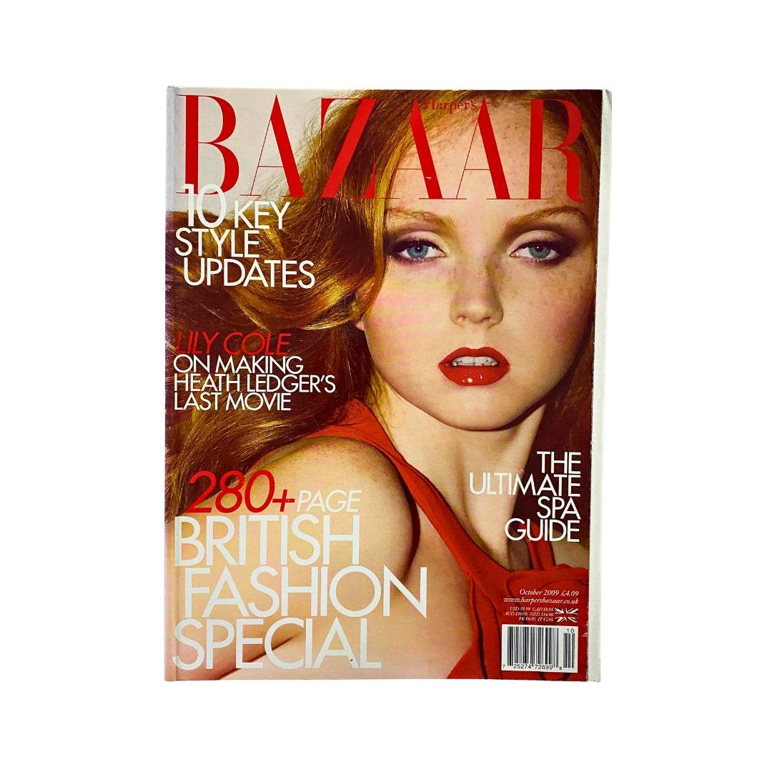 Harper's Bazaar UK Magazine October 2009 featuring Lily Cole on the cover, highlighting British fashion and beauty trends.
