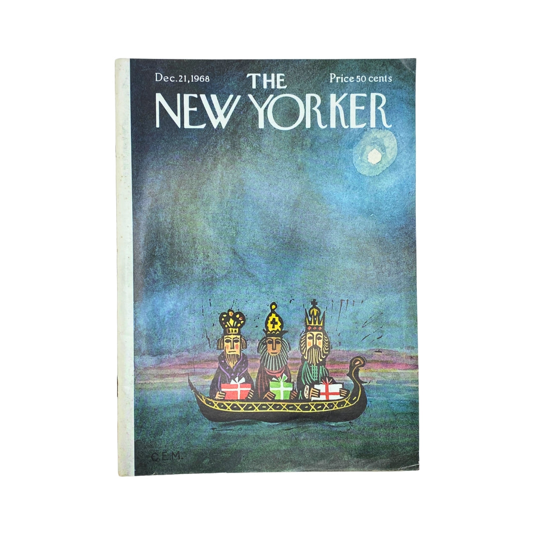 Cover of The New Yorker Complete Magazine December 21, 1968 featuring a painting by Charles E. Martin depicting three kings in a boat against a nighttime background.