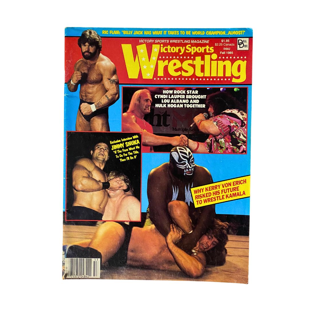 Vintage Victory Sports Wrestling Magazine Fall 1985 featuring Hulk Hogan on the cover, showcasing wrestling history and iconic figures.