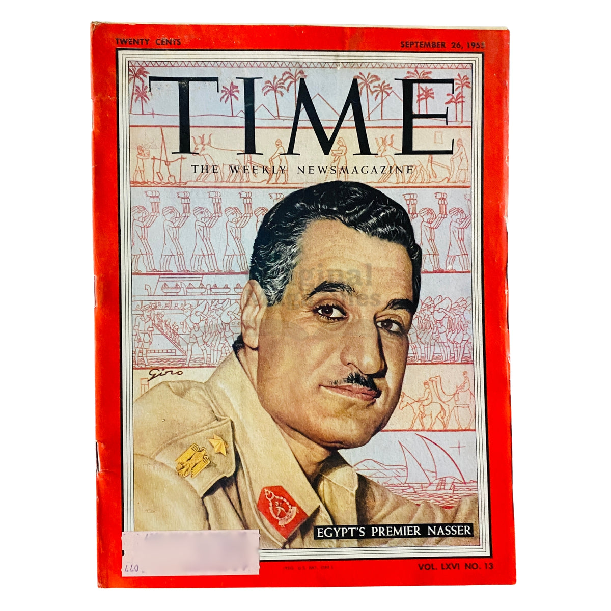 Cover of Time Magazine from September 26, 1955, Volume 66, Number 13, featuring Egypt's Premier Nasser.