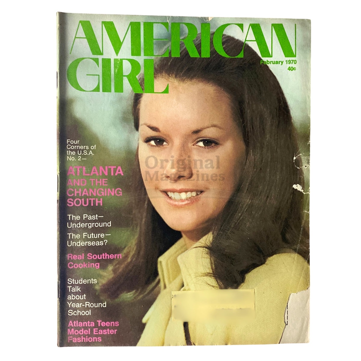 Cover of American Girl Magazine February 1970 featuring the title 'Atlanta and The Changing South', showcasing a young girl with long brown hair, highlighting the theme of the South's cultural shifts during the 1970s.