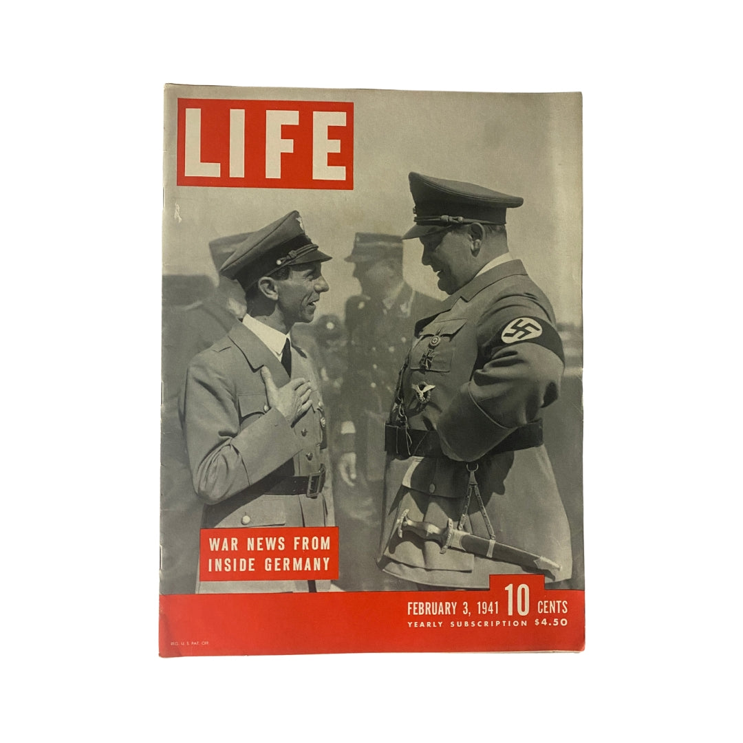Life Magazine cover from February 3, 1941 titled 'War News From Inside Germany', featuring two military officials in conversation against a gray background.