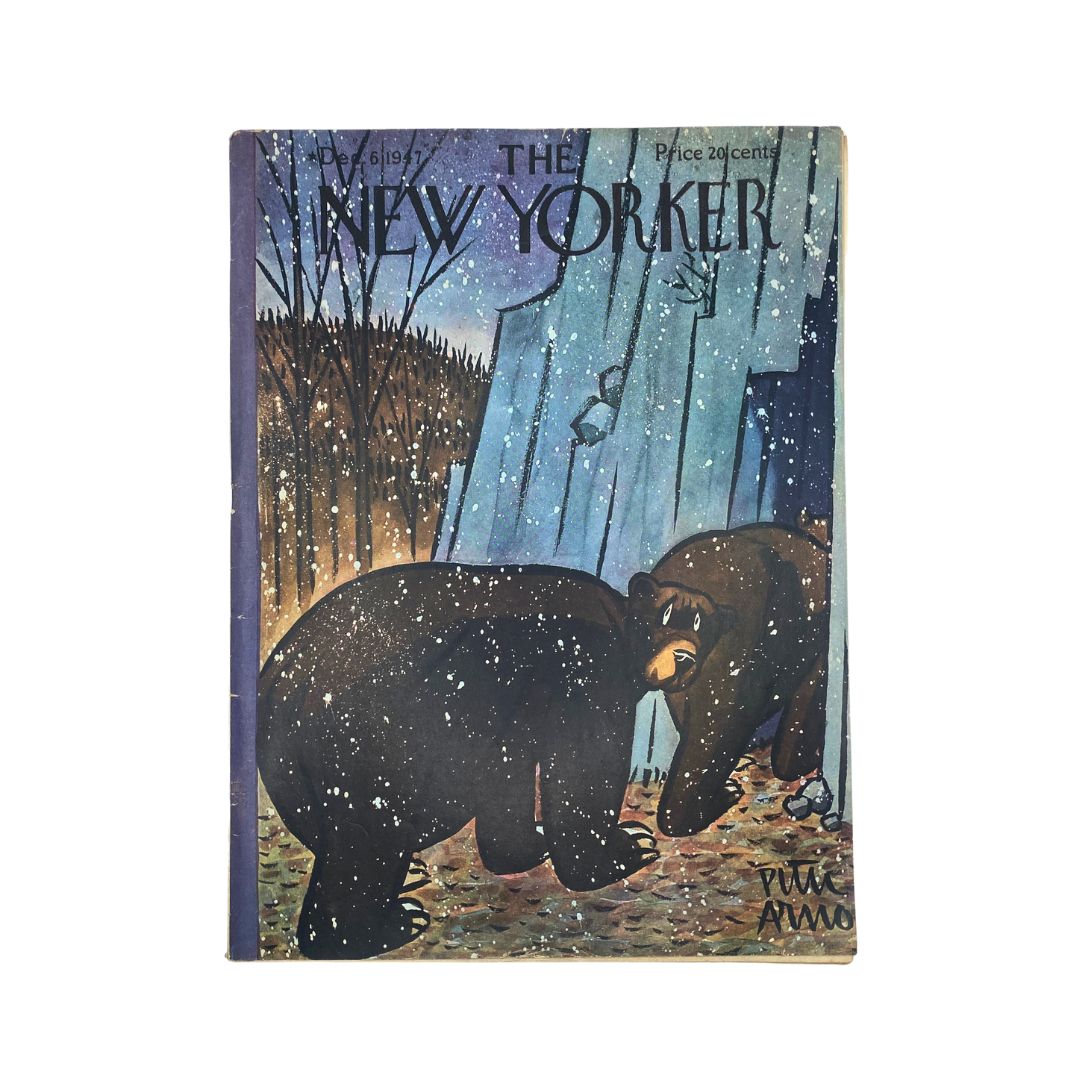 The New Yorker Complete Magazine December 6, 1947 Cover featuring a Peter Arno illustration of two bears in a snowy landscape.