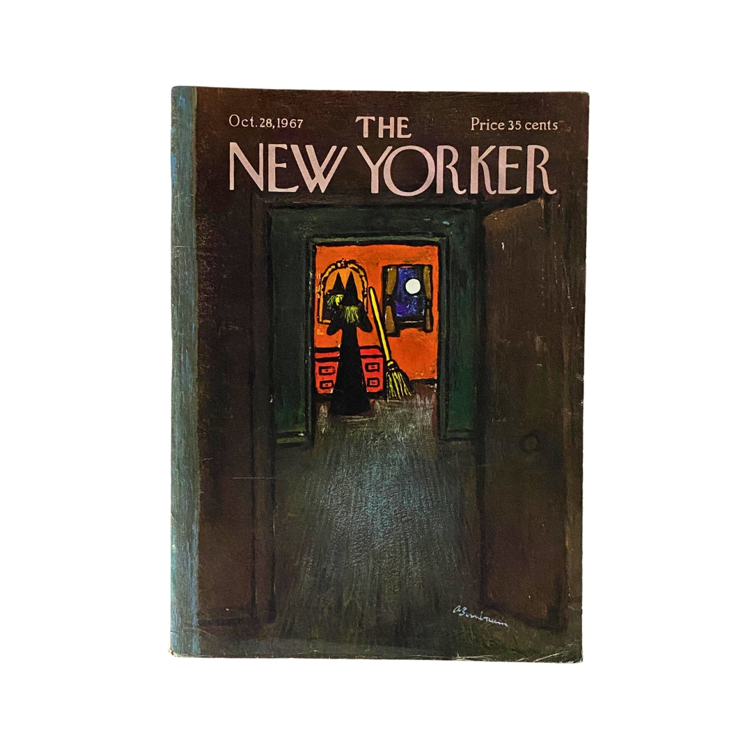 Cover of The New Yorker magazine dated October 28, 1967 featuring artwork by Abe Birnbaum, displaying a doorway scene with a figure inside, labeled 'THE NEW YORKER' at the top.