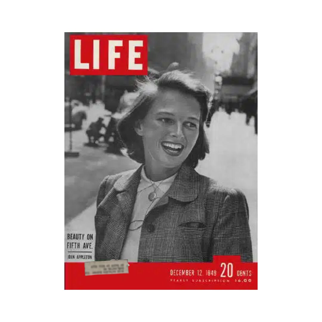 VTG Life Magazine cover featuring Joan Appleton, December 12, 1949, highlighting beauty on Fifth Avenue.