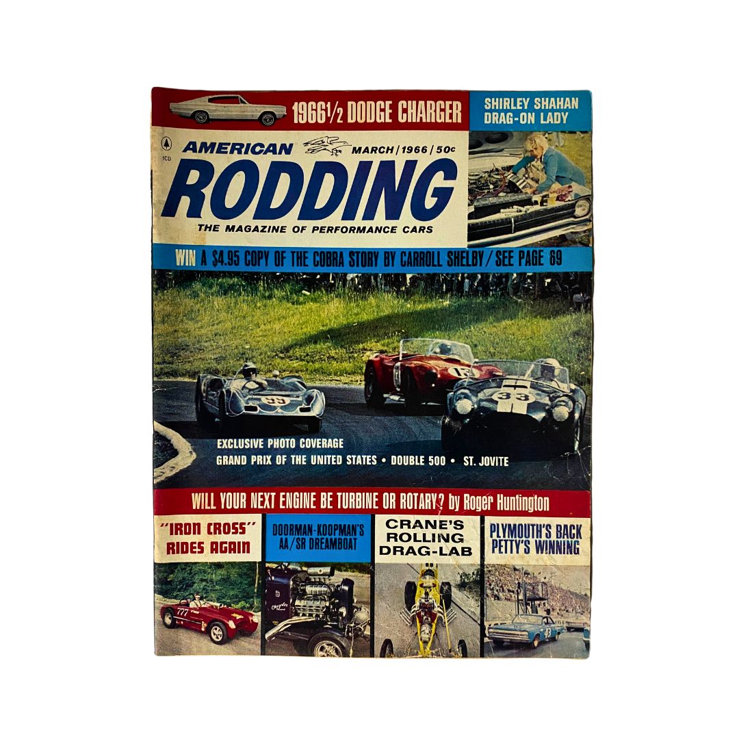Cover of VTG American Rodding Magazine March 1966 featuring the Grand Prix of The U.S., showcasing classic cars and racing highlights from the era.