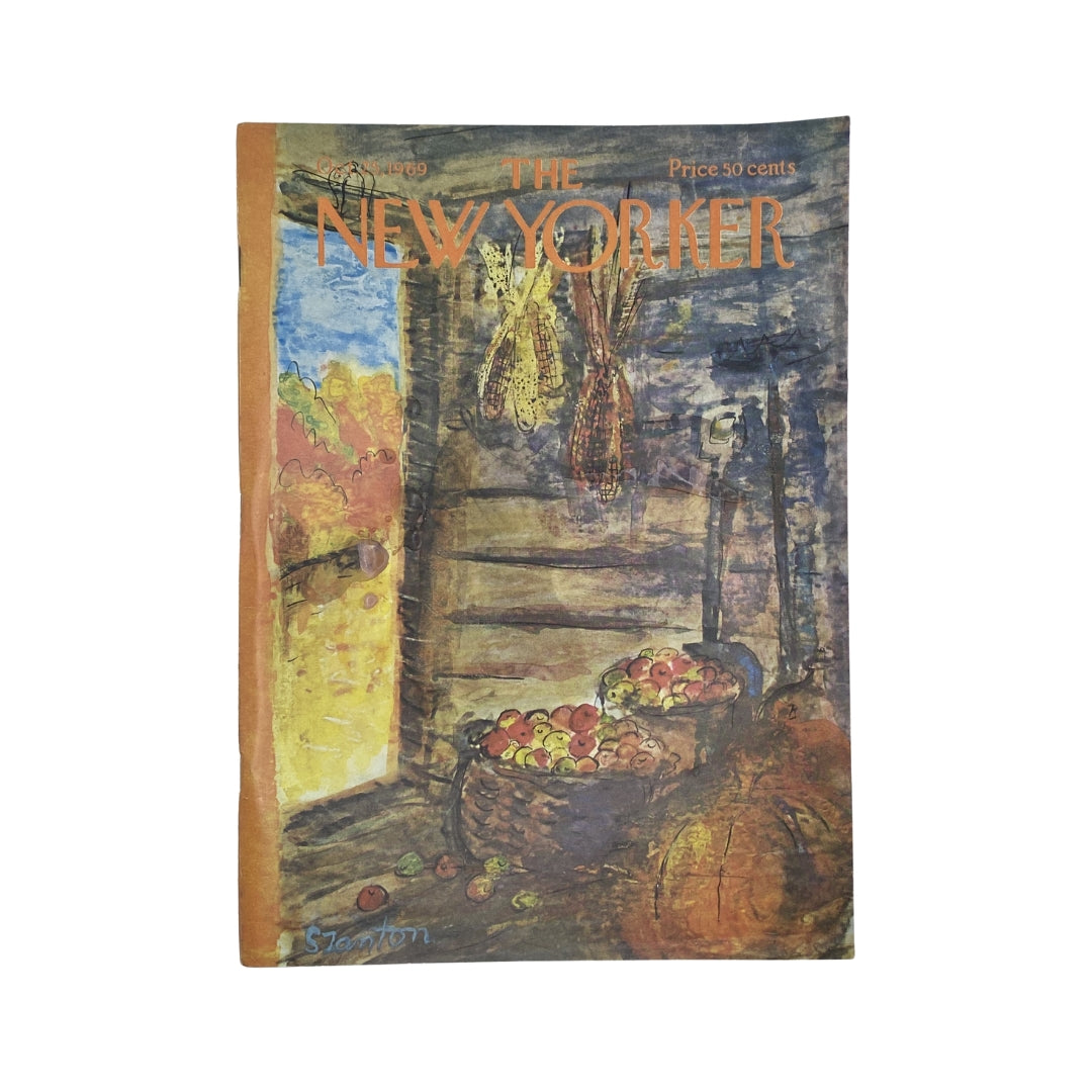 The New Yorker Complete Magazine, October 25, 1969, features Beatrice Szanton's cover art depicting a harvest scene with fruit and decorative gourds.