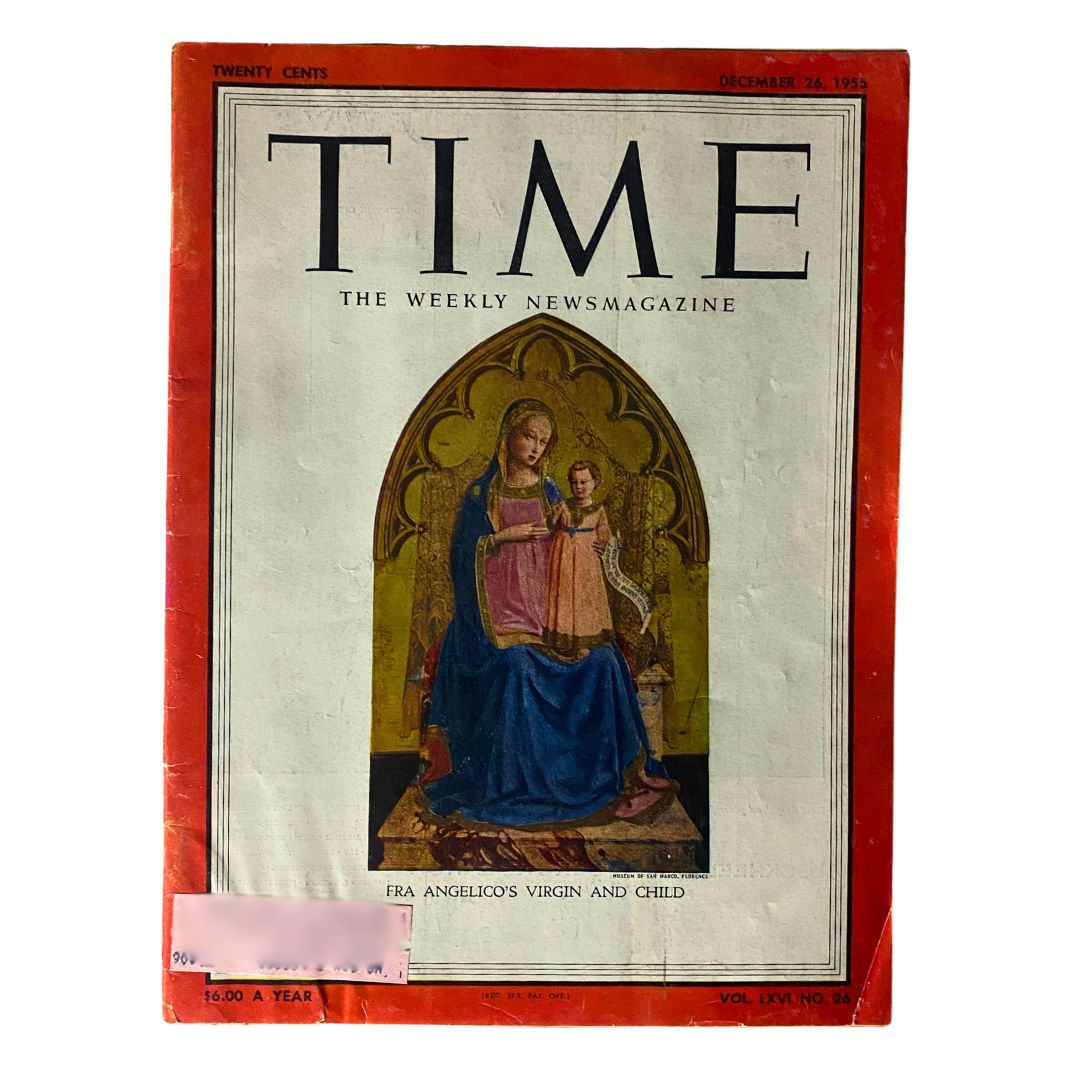 Cover of VTG Time Magazine December 26, 1955 Vol 66 No. 26 featuring Fra Angeli's Virgin and Child artwork.