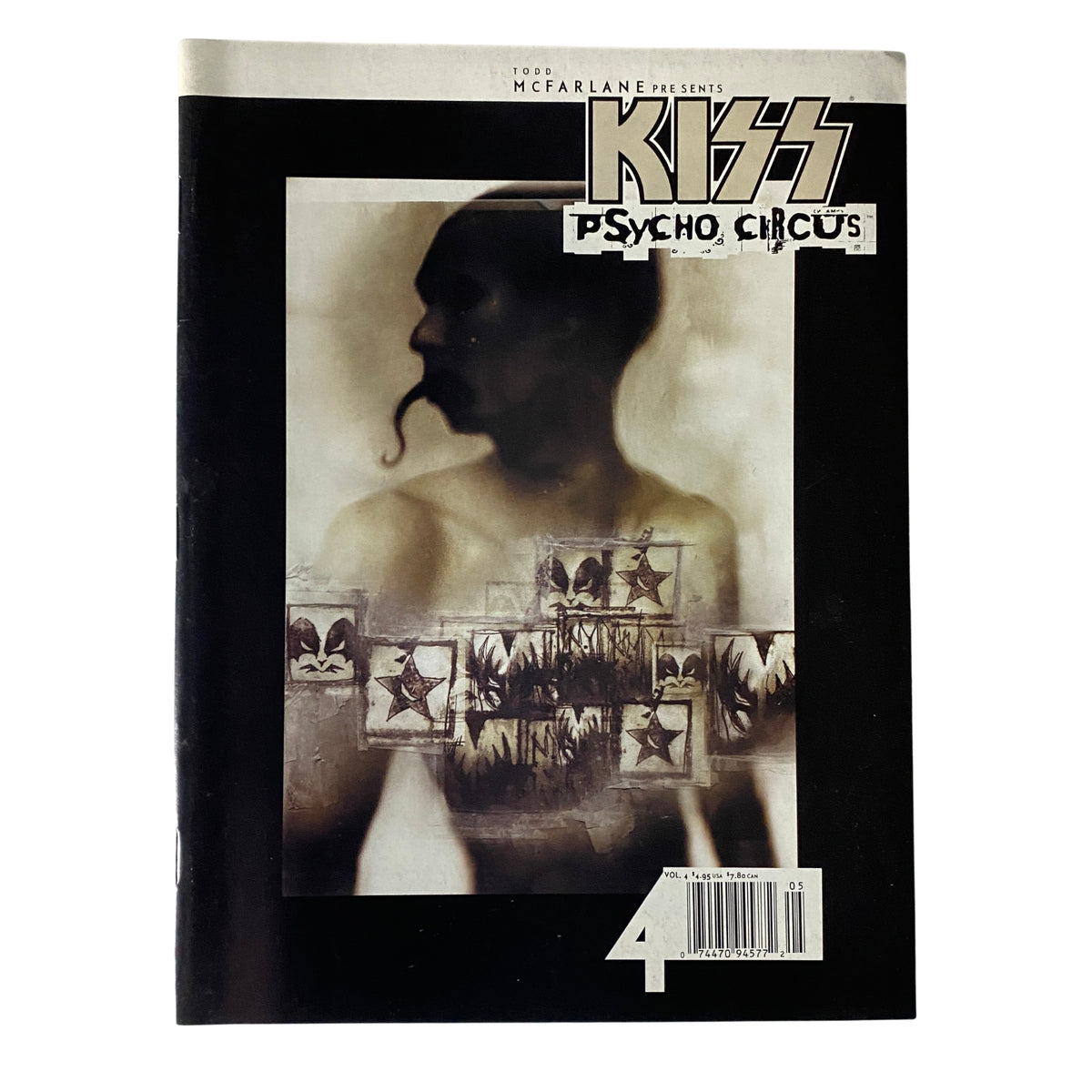 Cover image of 1999 Todd McFarlane Presents Vol 4 KISS Psycho Circus showcasing unique artwork, capturing the essence of the iconic KISS band with a stylized design.