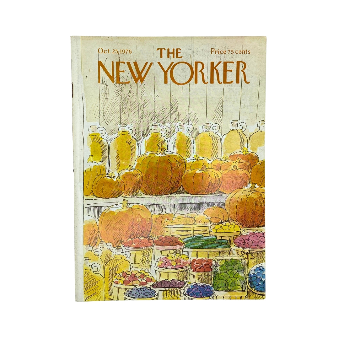 The New Yorker Complete Magazine from October 25, 1976 featuring the Arthur Getz cover illustration with autumn produce and colorful pumpkins.