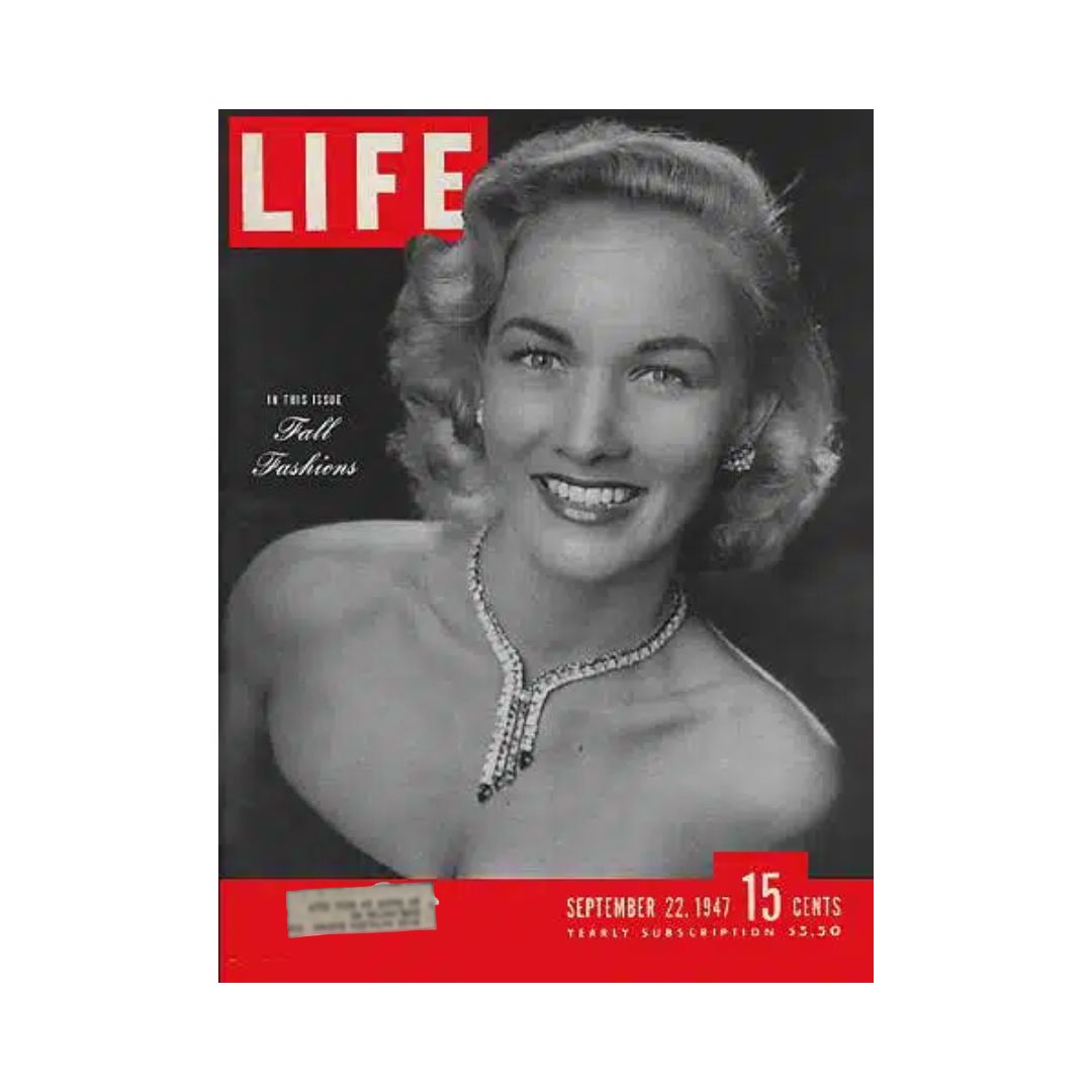 VTG Life Magazine September 22, 1947 Fall Fashion Review cover featuring a glamorous woman with styled hair, showcasing vintage fashion trends from the post-war era.
