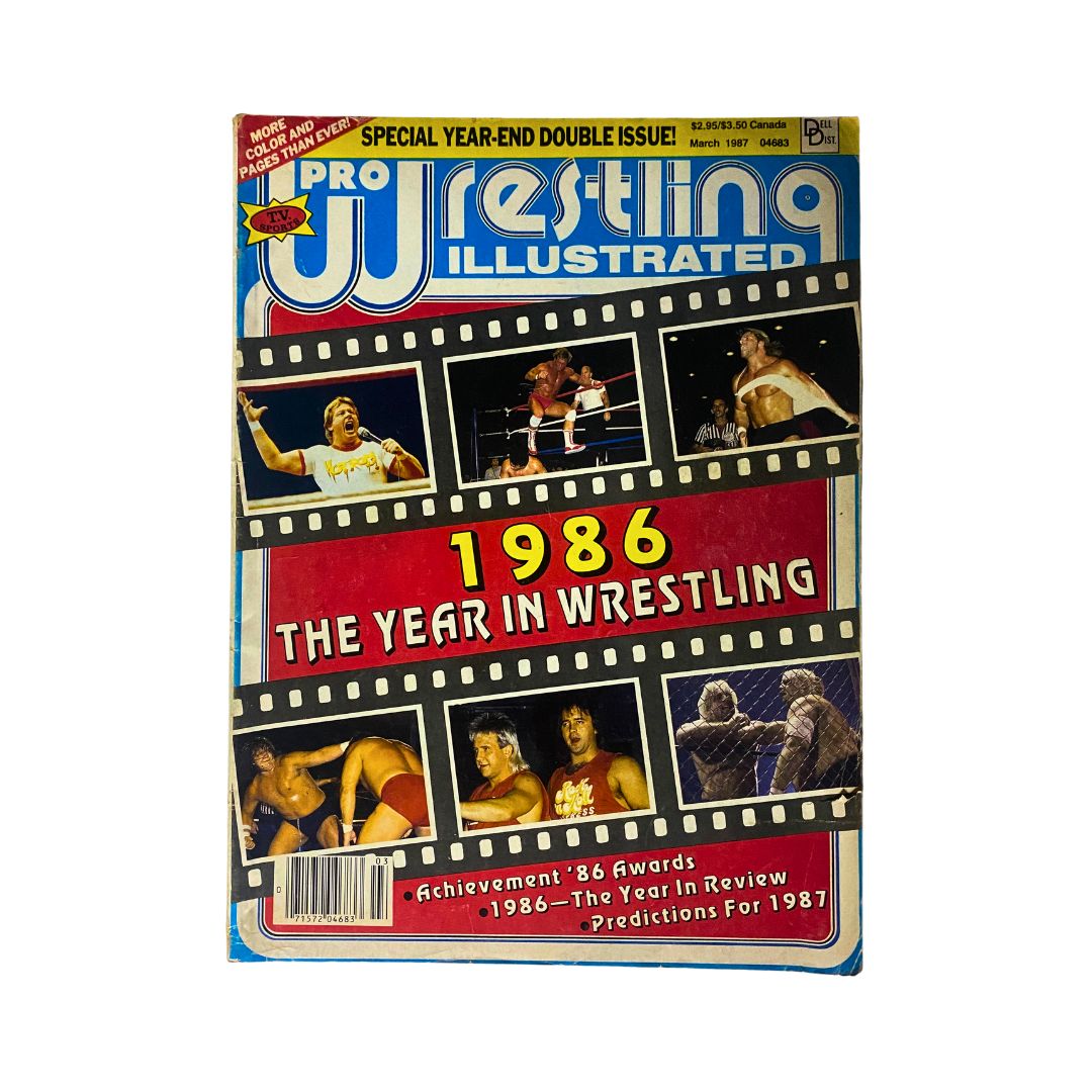 Pro Wrestling Illustrated March 1987 magazine cover featuring Lex Lugar and Chris Adams, highlighting 1986 as the year in wrestling.