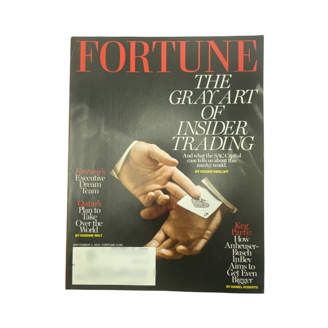 Cover of Fortune Magazine, September 2, 2013, featuring the title 'The Gray Art of Insider Trading' and an article by Roger Pilon discussing insider trading ethics. An engaging visual for collectors of financial history.