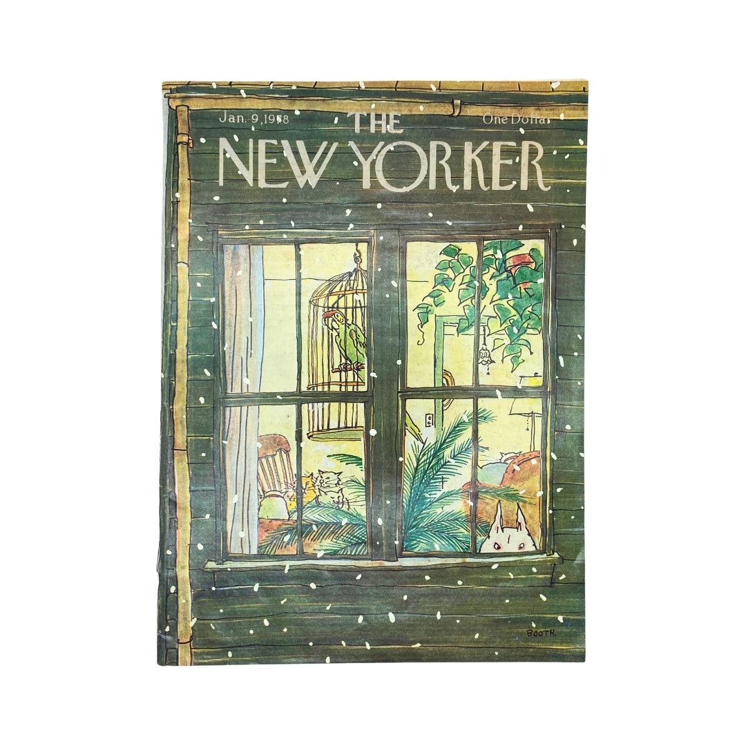 Cover of The New Yorker magazine dated January 9, 1978, featuring an illustrated window scene with snowflakes, a parrot, and pets, created by artist George Booth. The title reads 'The New Yorker' at the top.