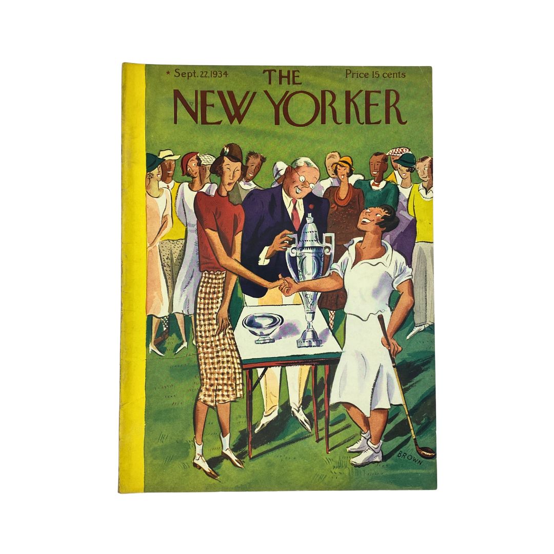 The New Yorker, September 22, 1934: Complete magazine with cover artwork by Harry Brown in VG condition.