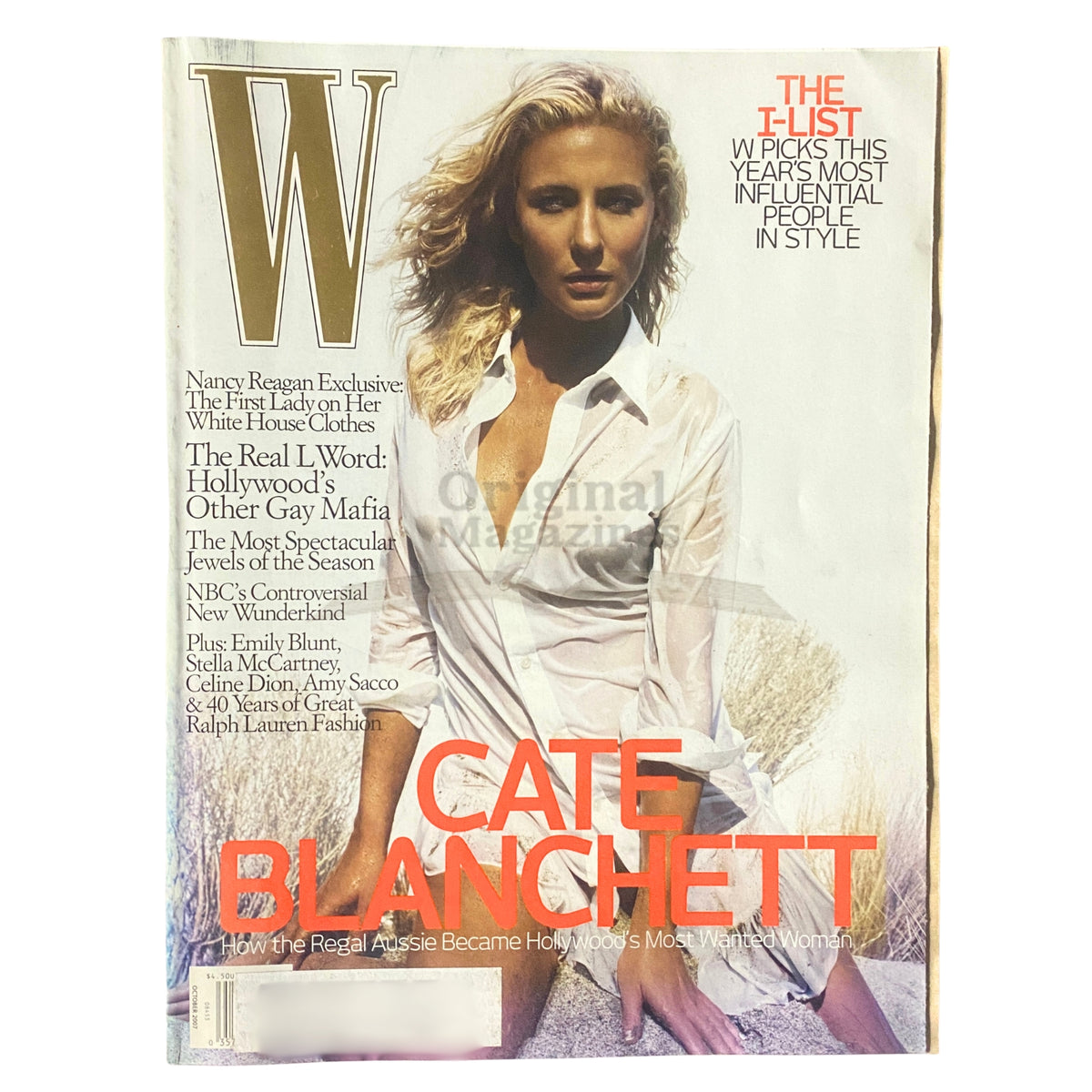 W Magazine 2007 featuring Cate Blanchett on the cover, showcasing the glamorous Australian actress in a stunning regal pose, a collectible for fans and vintage magazine enthusiasts.