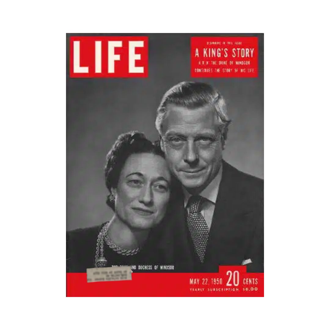 VTG Life Magazine cover from May 22, 1950, featuring the Duke and Duchess of Windsor, showcasing a historical photograph with captivating details.