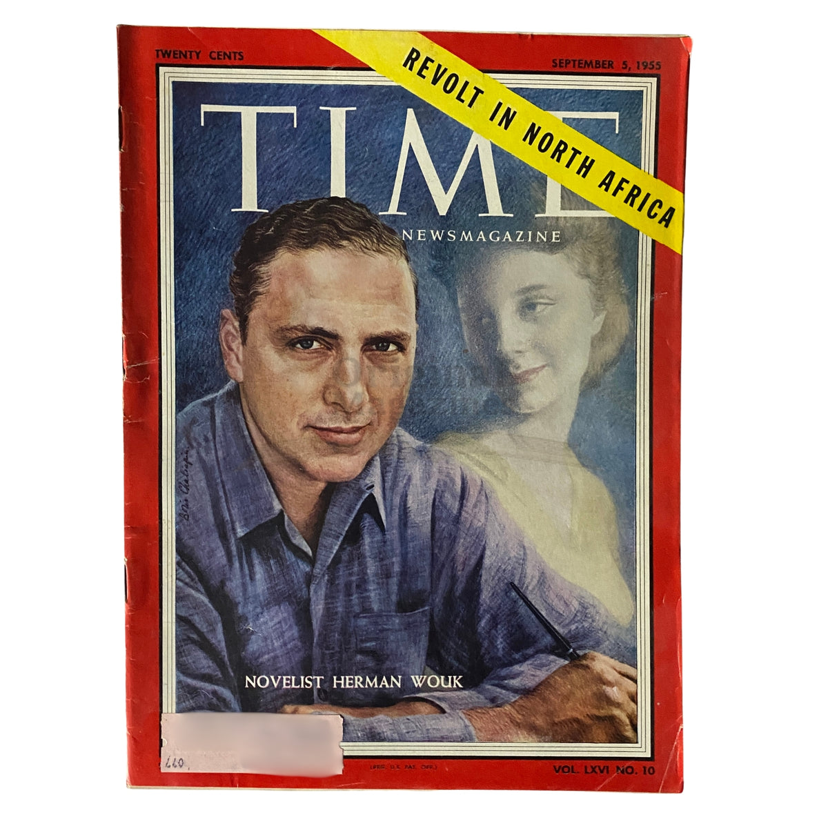 Cover of Time Magazine dated September 5, 1955, Volume 66, Number 10, featuring novelist Herman Wouk with a captivating illustration, highlighting cultural insights of mid-20th century America.