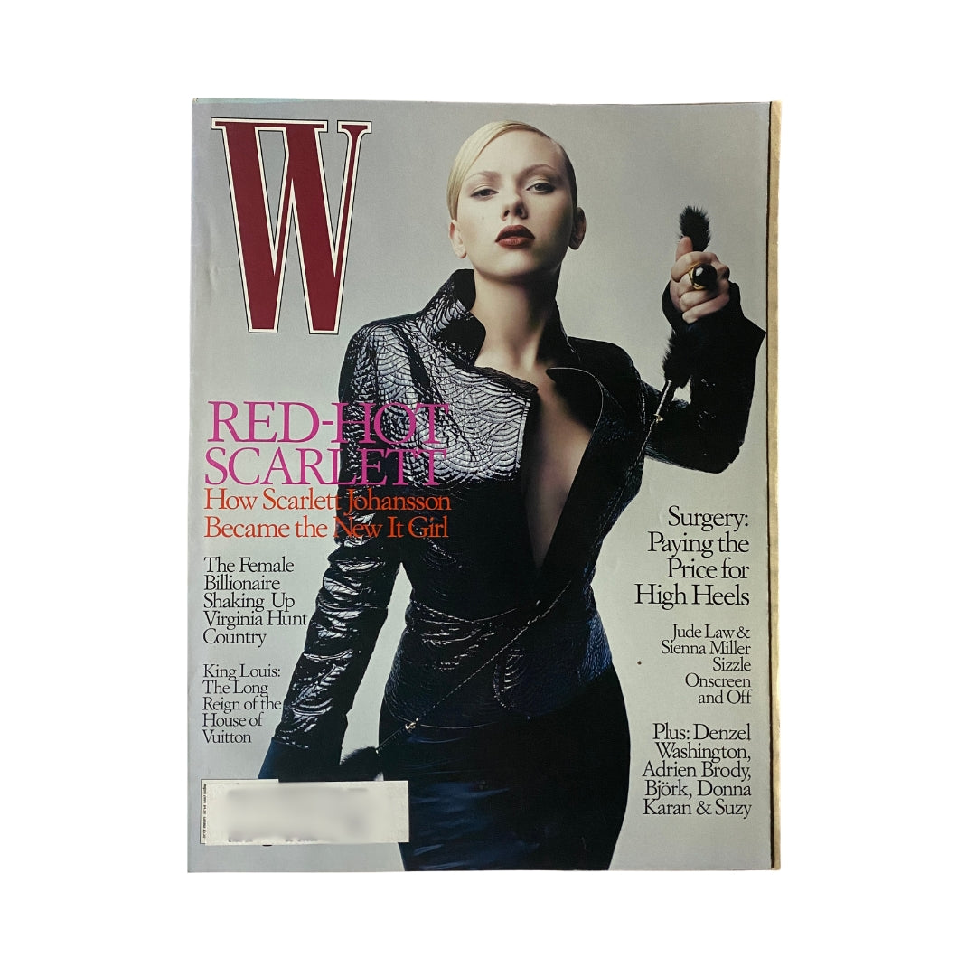 W Magazine August 2004 Scarlett Johansson Cover featuring a red-hot fashion look and articles on celebrity culture.