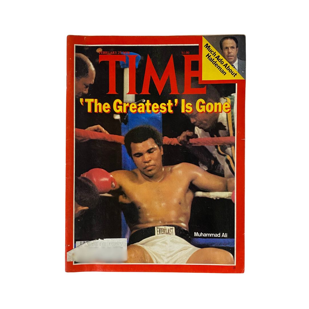 VTG Time Magazine February 27, 1978 featuring Muhammad Ali on the cover with the title 'The Greatest is Gone', showcasing Ali in a boxing ring.