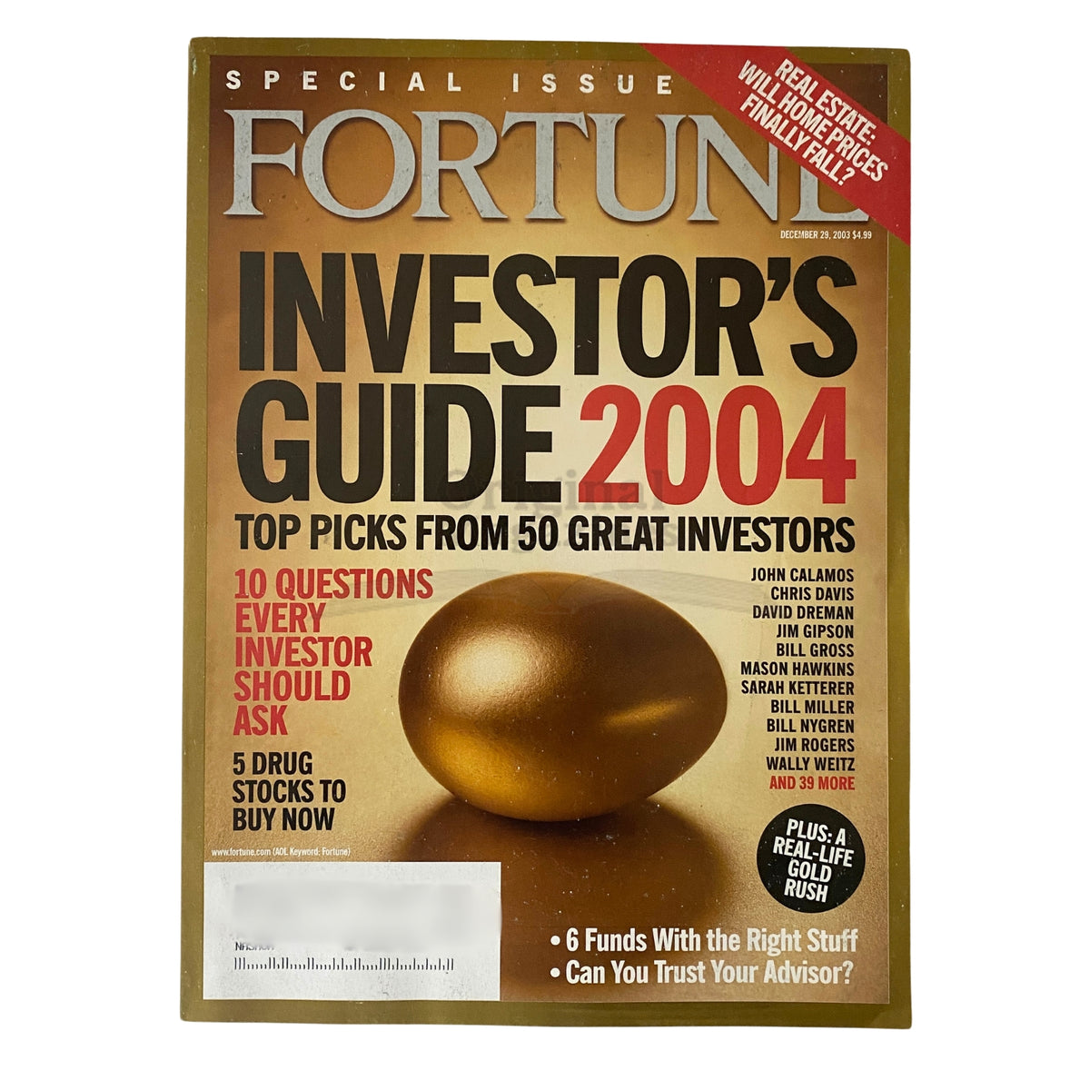 Fortune Magazine December 29, 2003 cover featuring the Investor's Guide 2004 with top picks from 50 great investors and investment strategies.