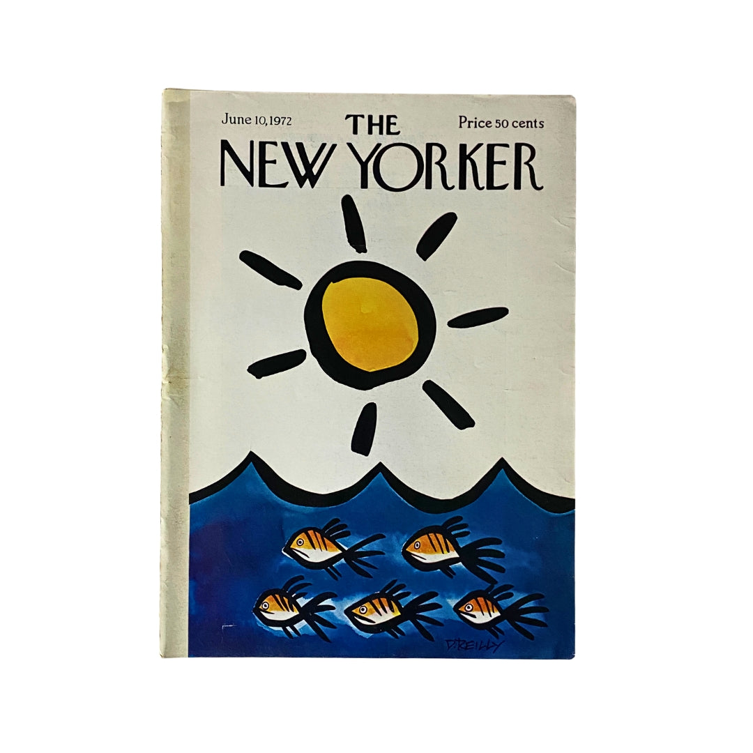 The New Yorker Magazine from June 10, 1972 featuring a colorful cover illustration by Donald Reilly depicting a sun and fish in water.