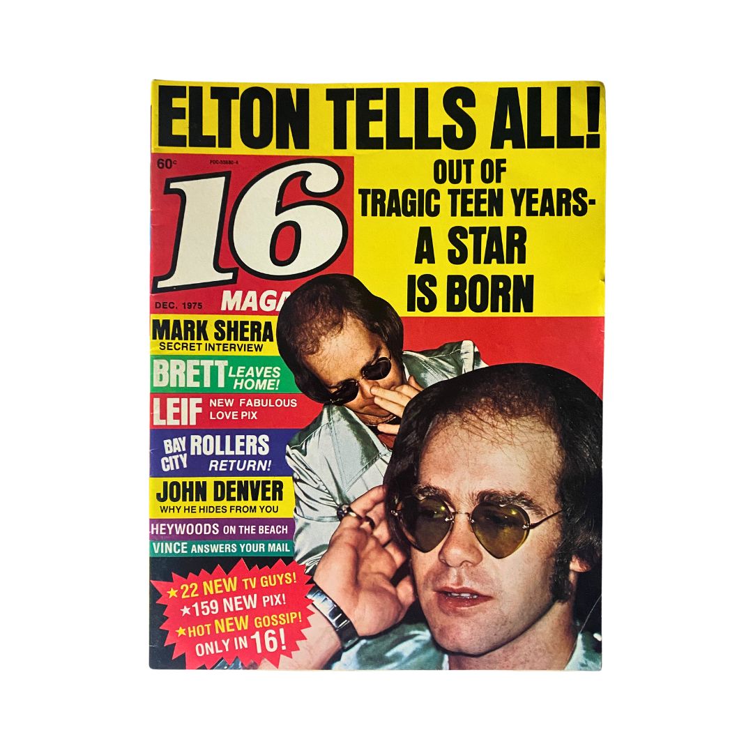 Vintage 16 Magazine December 1975 Vol 17 No. 6 Elton John w Poster No Label