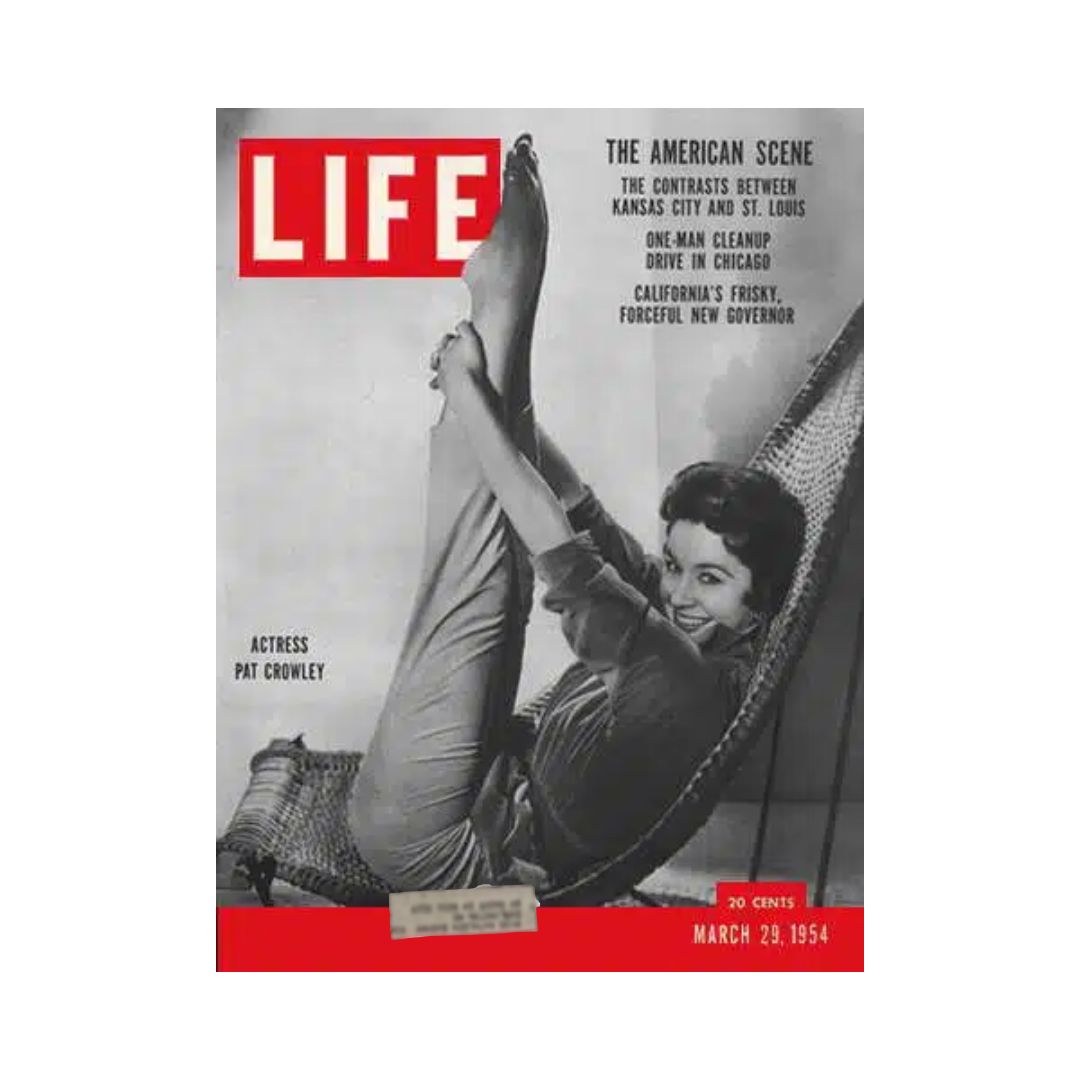 Vintage Life Magazine cover from March 29, 1954 featuring actress Pat Crowley. The cover showcases her in a playful pose, reflecting the entertainment culture of the 1950s.