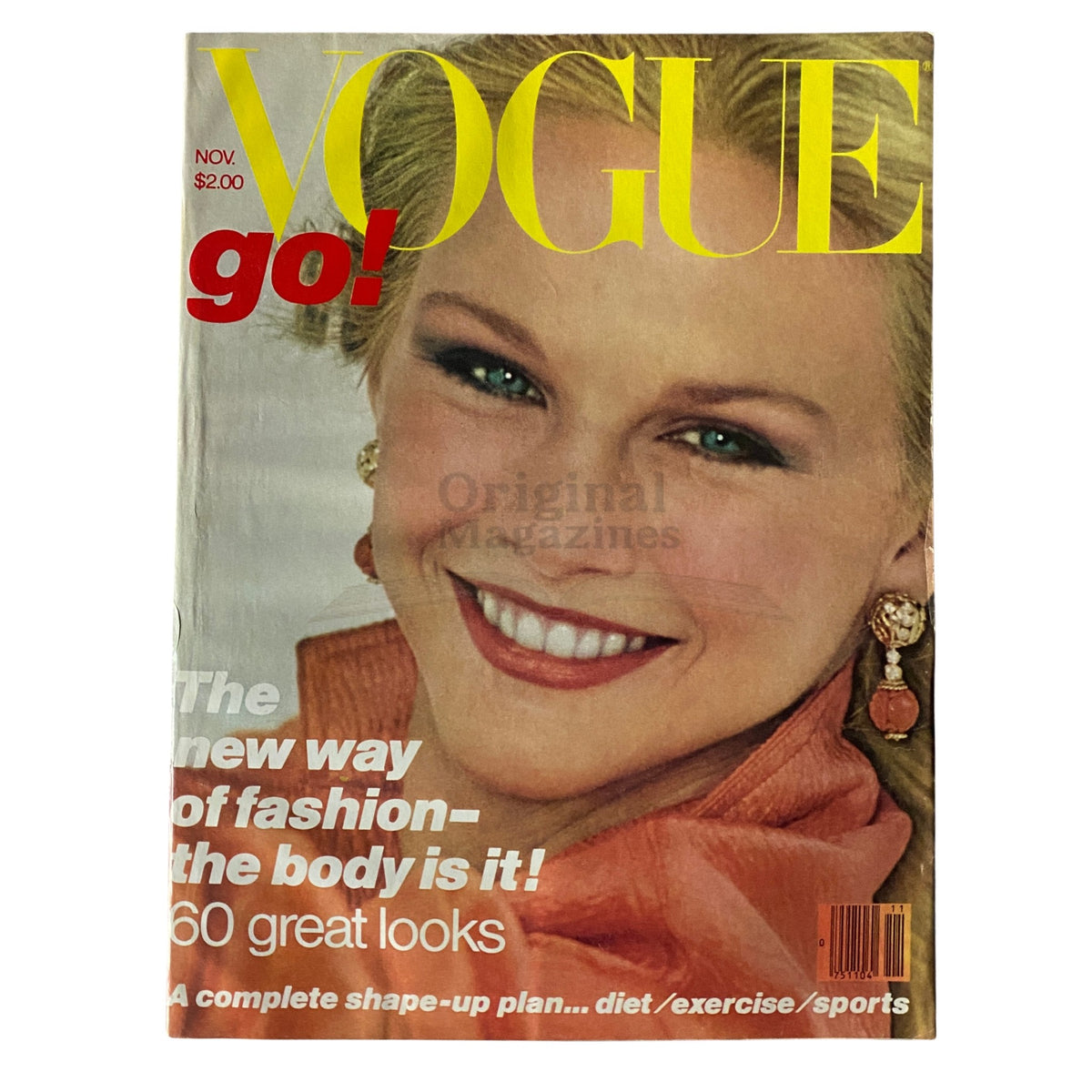 Vogue Magazine November 1978 featuring Michelle Stevens on the cover, showcasing a stunning fashion portrait with bold expressions, ideal for vintage magazine collectors and fashion history enthusiasts.