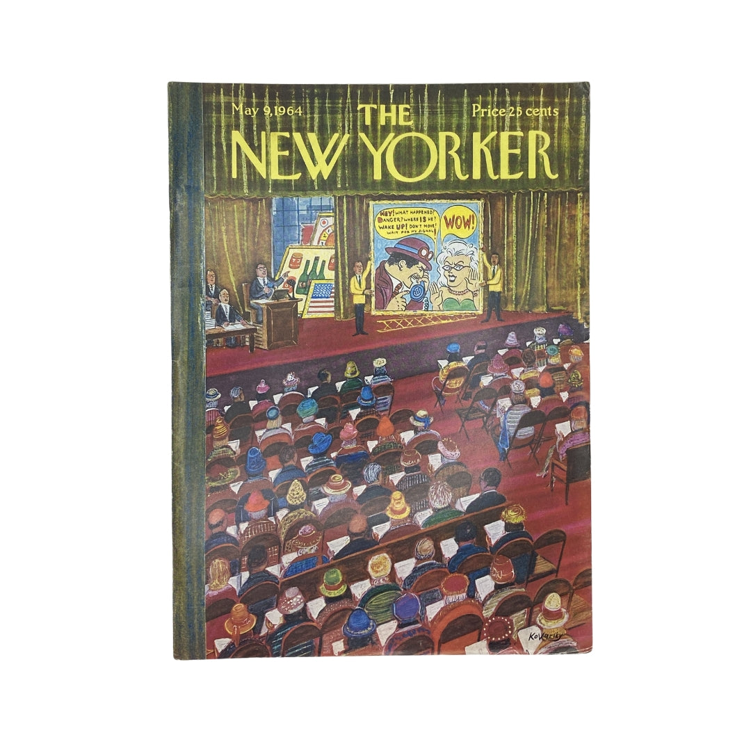 Cover of The New Yorker magazine from May 9, 1964, featuring a colorful illustration by Anatol Kovarsky depicting a crowded auditorium with a diverse audience and a stage presentation.