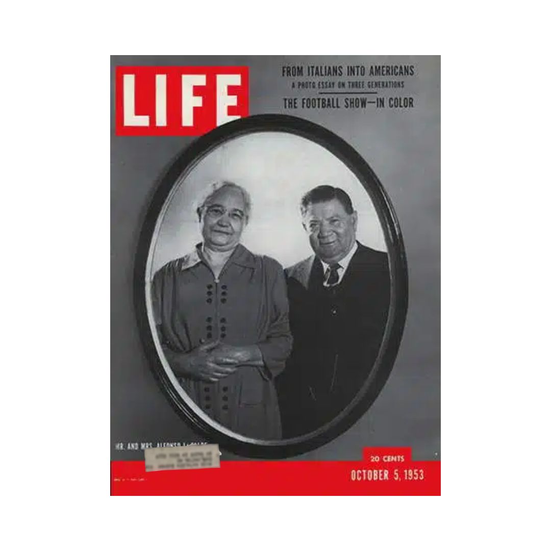 Vintage Life Magazine cover from October 5, 1953 featuring Mr. and Mrs. Alfonso LaFalce, showcasing a classic black and white portrait.