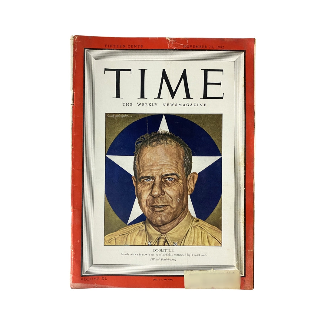 VTG Time Magazine November 23, 1942 featuring a portrait of James Doolittle, the Tokyo Raid leader, on the cover with a star background.