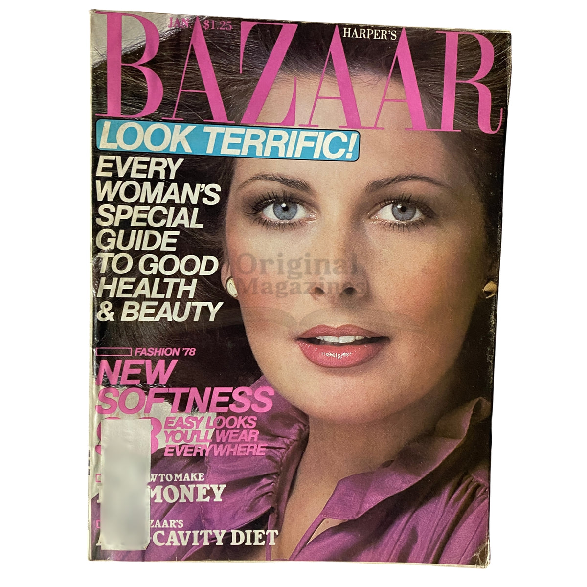 Cover of Harper's Bazaar Magazine January 1978 featuring Cristina Ferrare, showcasing beauty and fashion insights from the 1970s.