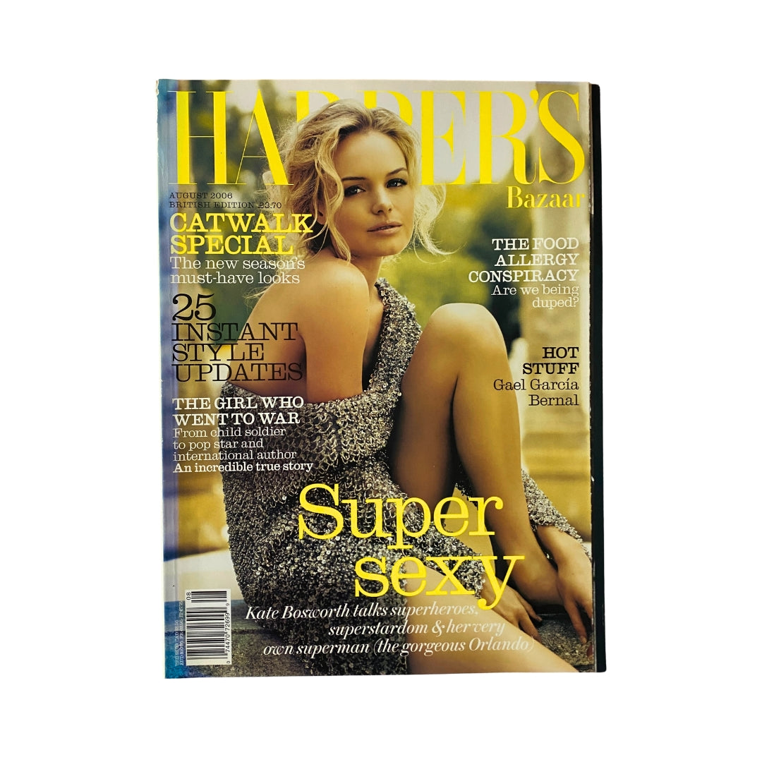 Cover of Harper's Bazaar British Edition Magazine August 2006 featuring Kate Bosworth, highlighting fashion trends and styles.