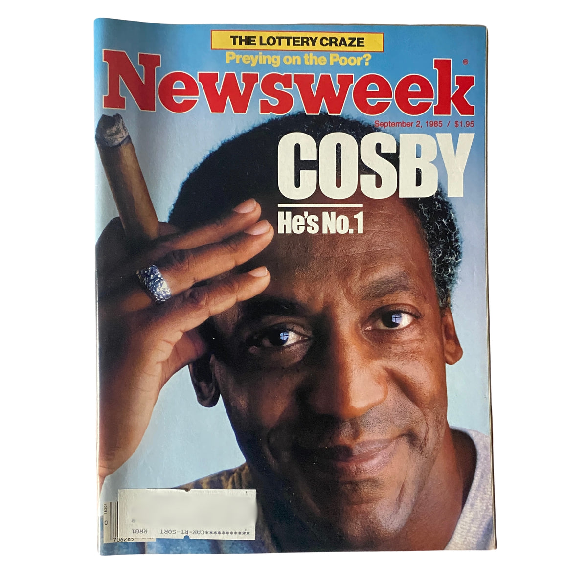 Newsweek Magazine September 2 1985 Cover featuring Bill Cosby with a cigar, highlighting his status as a cultural icon with the title 'He's No. 1'.