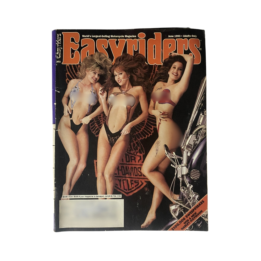 Easyriders Magazine cover from June 1993 featuring three models in swimwear, celebrating the Mariposa Bike Fest edition.