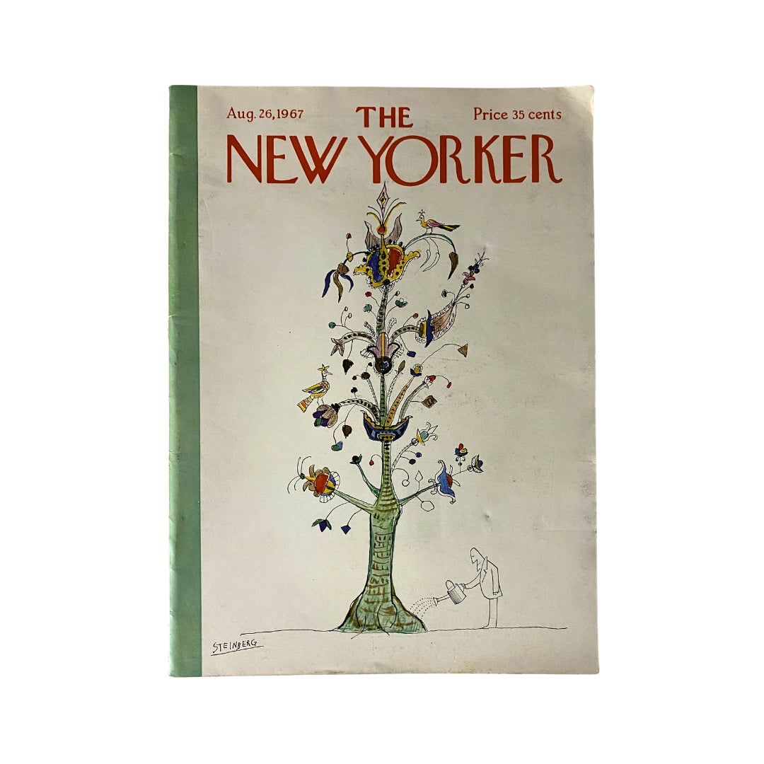Cover of The New Yorker Complete Magazine August 26, 1967 featuring Saul Steinberg's artistic illustration of a whimsical tree with vibrant colors and various elements, priced at 35 cents.